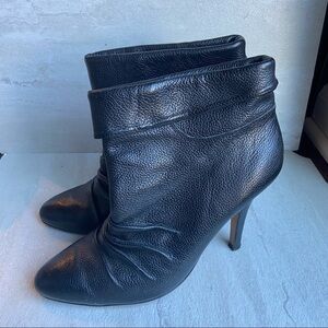 ** Bebe Nora Black leather slouch heeled ankle bootie 9